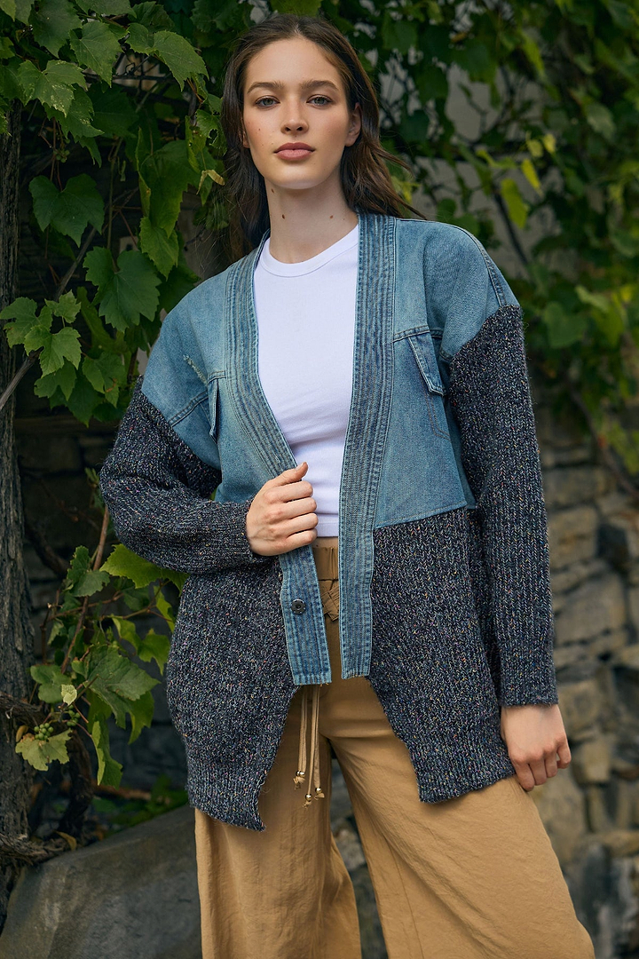 Denim and Grey Combo Jacket - Dim Gray