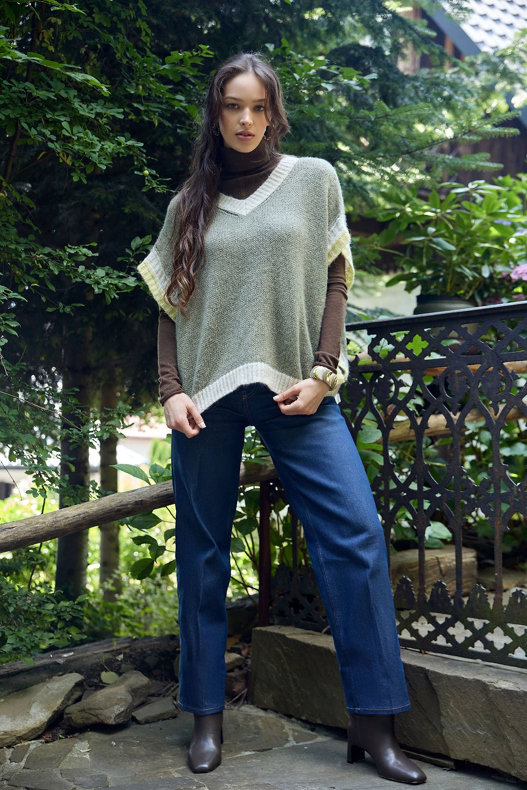 Colorblock Knit Sweater Vest - Moss