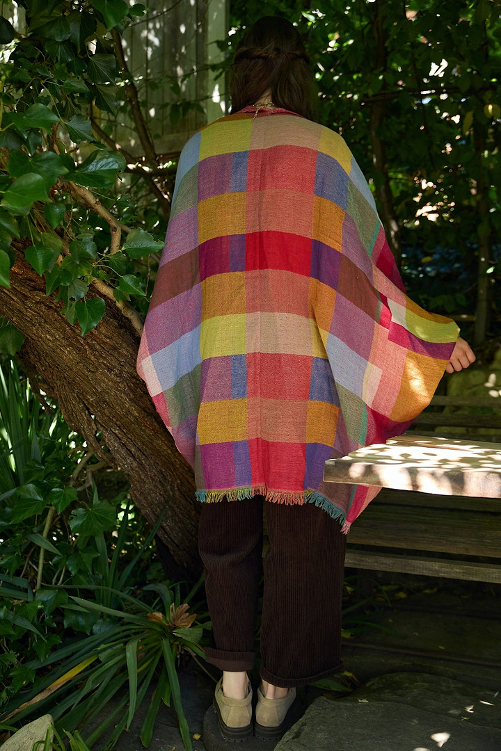 Woolen Rainbow Color Grid Cocoon - Dark Multi