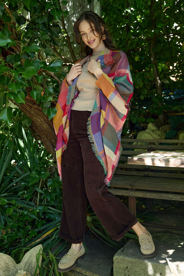 Woolen Rainbow Color Grid Cocoon - Dark Multi