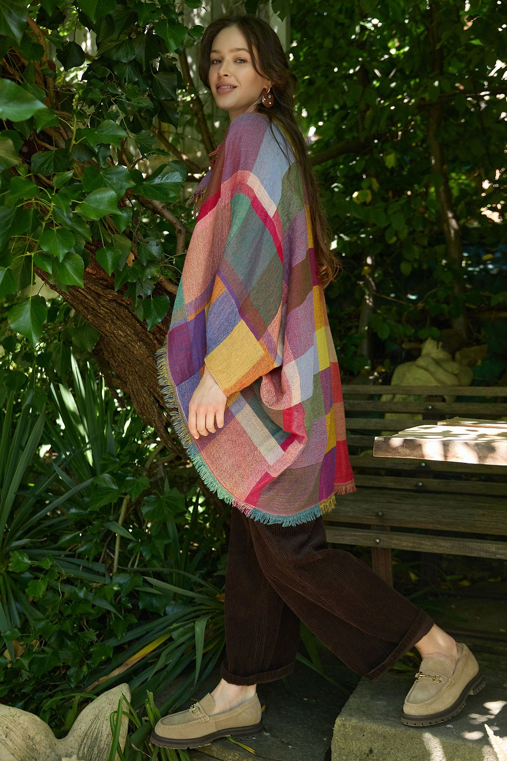Woolen Rainbow Color Grid Cocoon - Dark Multi