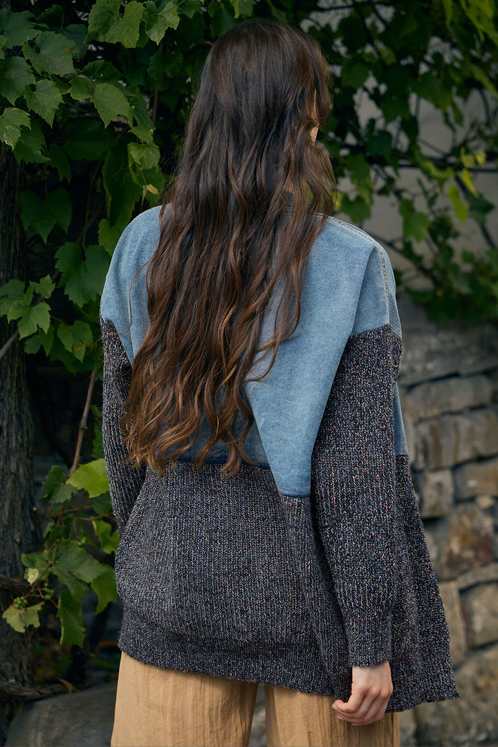 Denim and Grey Combo Jacket - Dim Gray