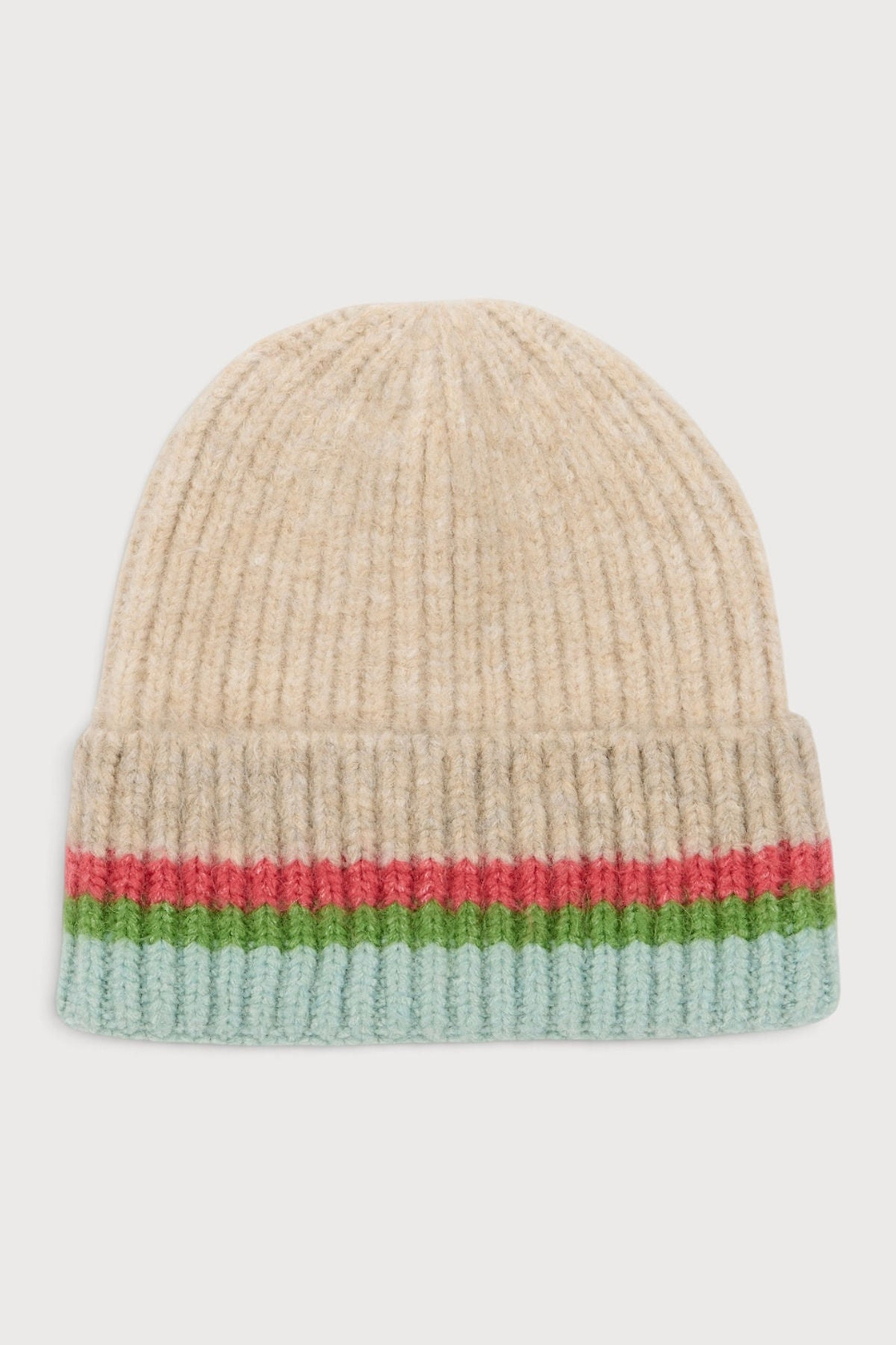Striped Knit Beanie Hat - Natural