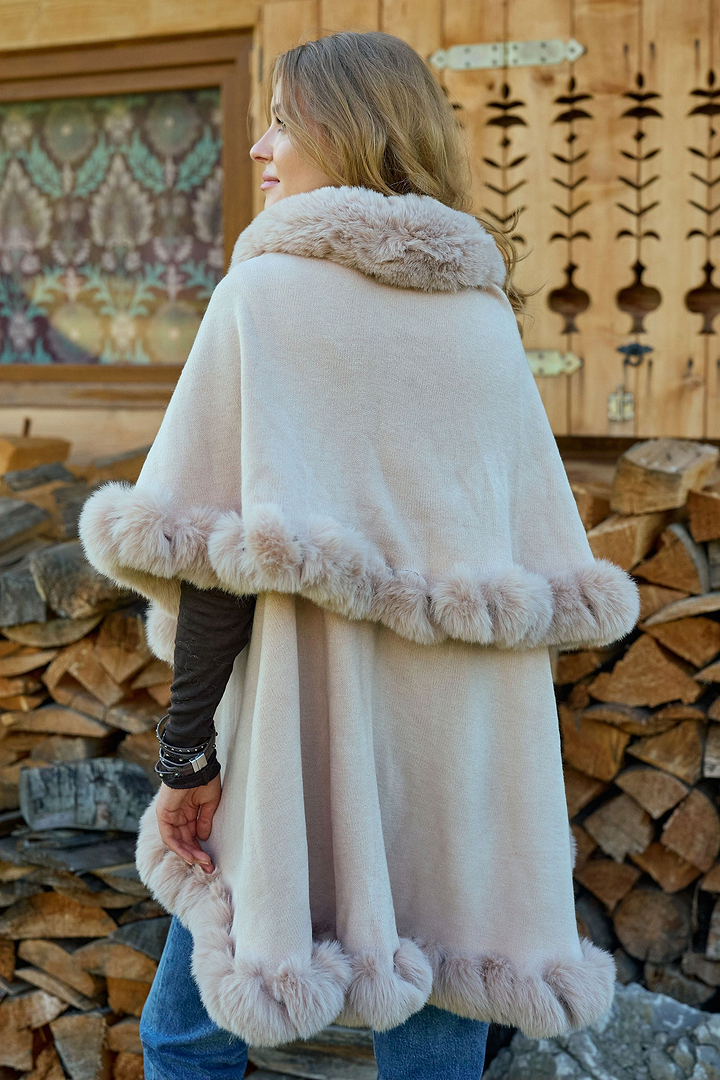 Layered Faux Fur Cape Kimono - Pink