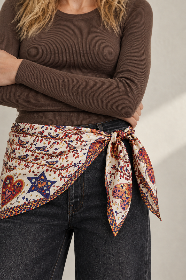 Mixed Print Oversized Bandana - Ivory Multi