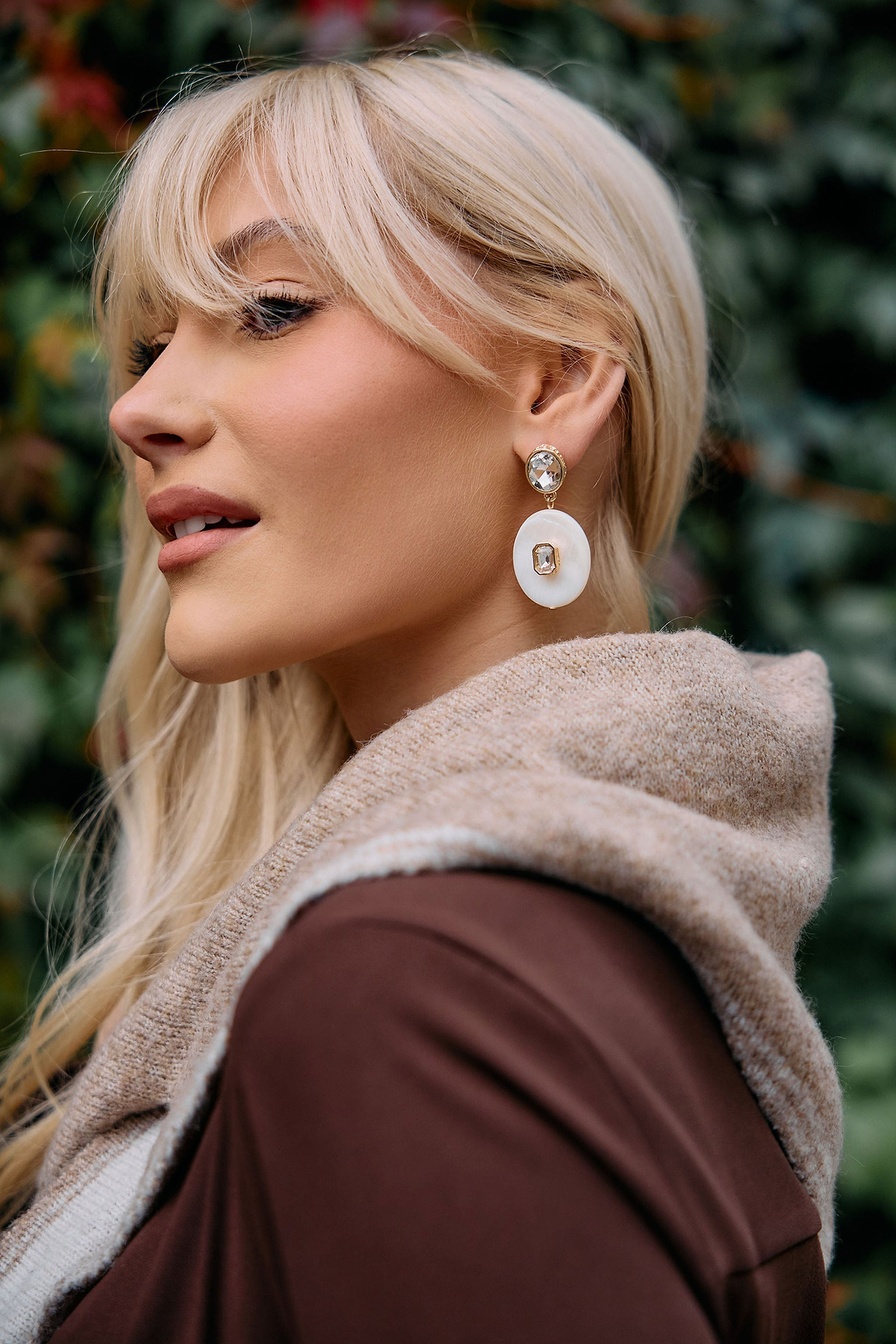 Ivory Disc Crystal Drop Earrings - White