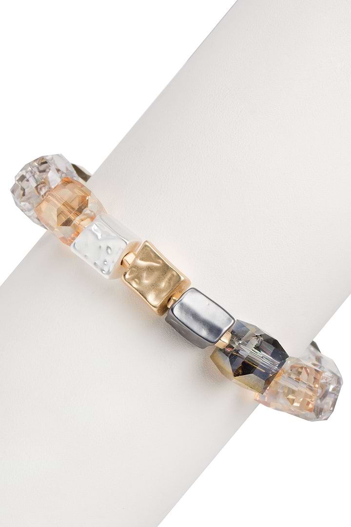 Faceted Bead & Stone Bracelet - Gold