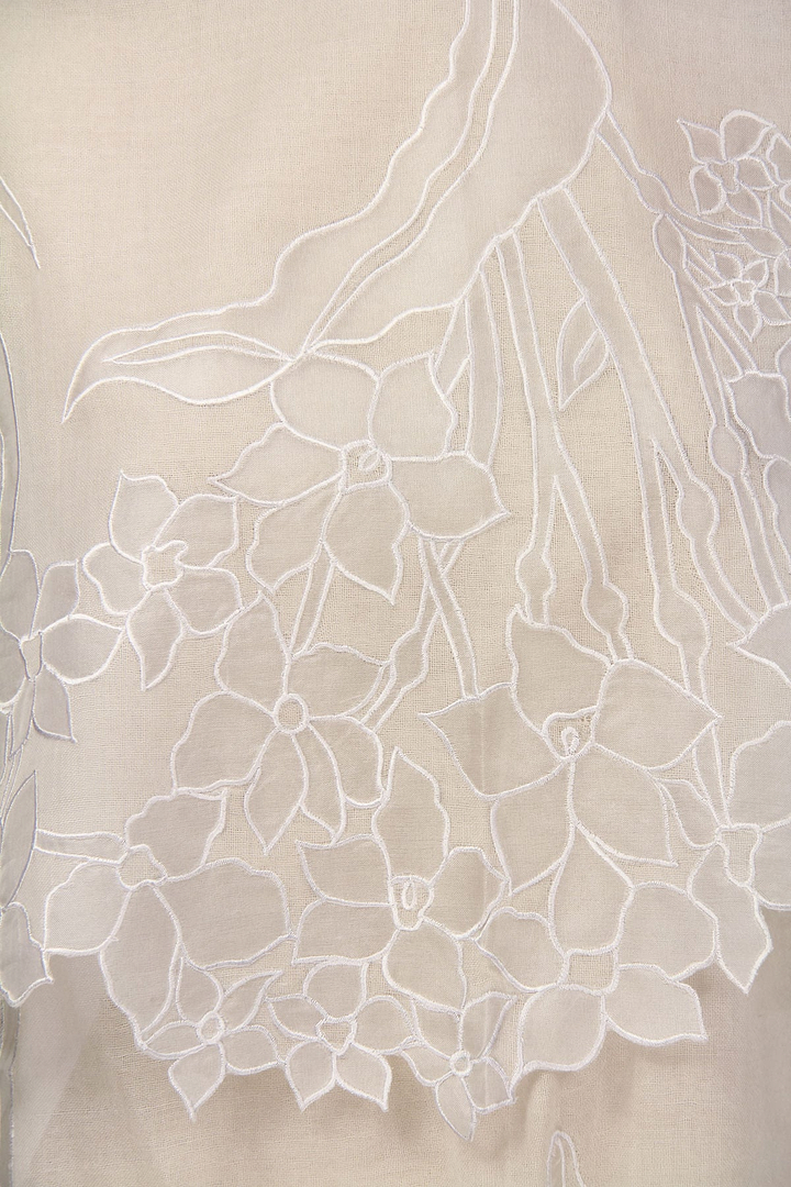 Vine with Floral Applique Wool Scarf - Ivory