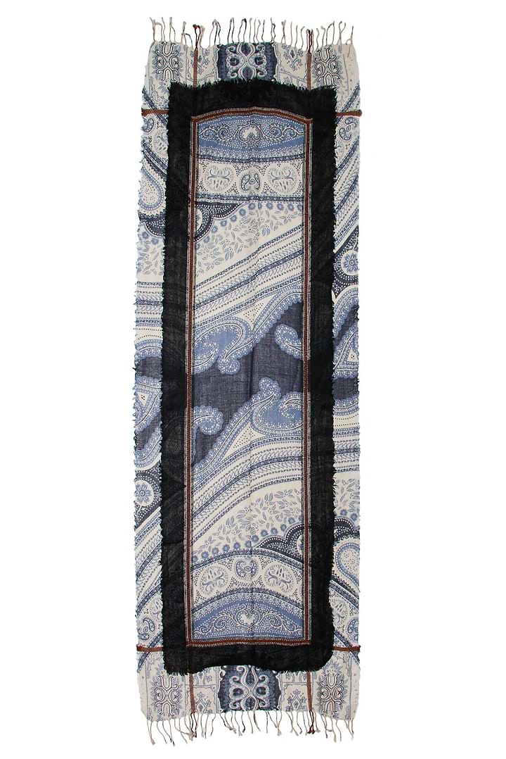 Paisley Patchwork Frayed Scarf - Corn Flower Blue