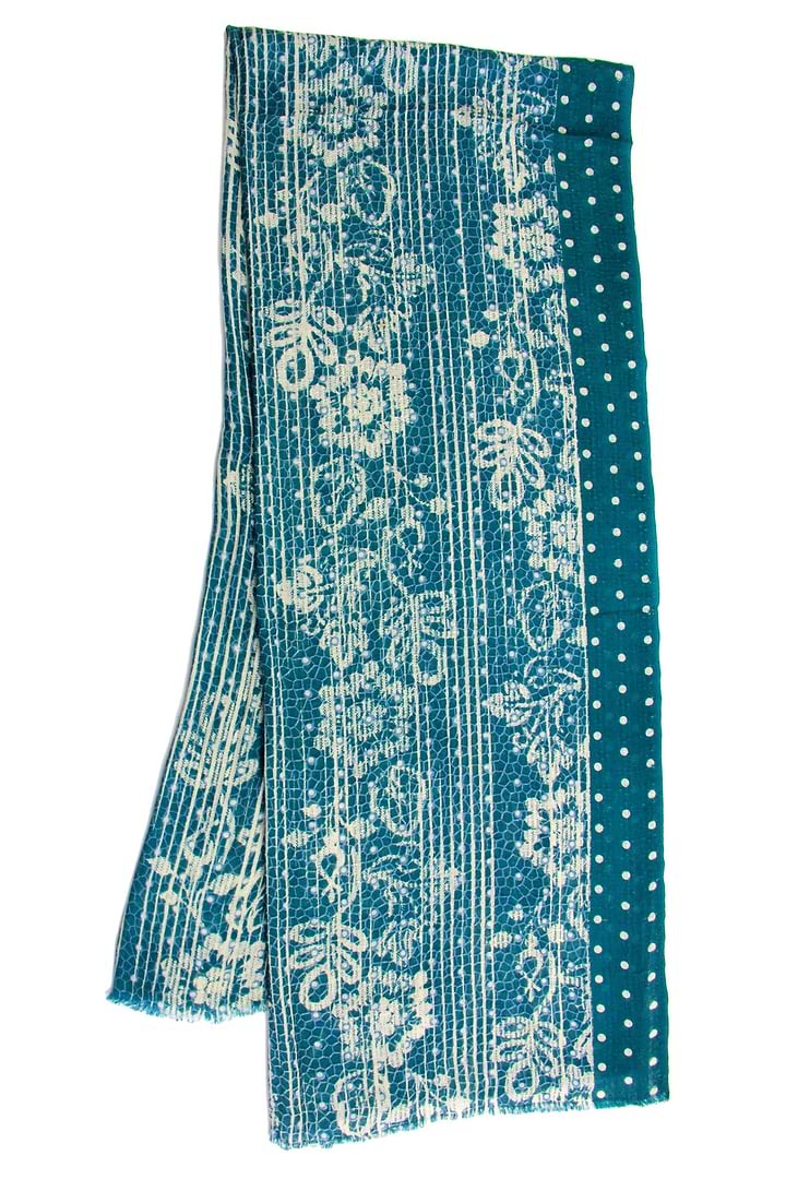 Multi Pattern Bordered Wool Scarf