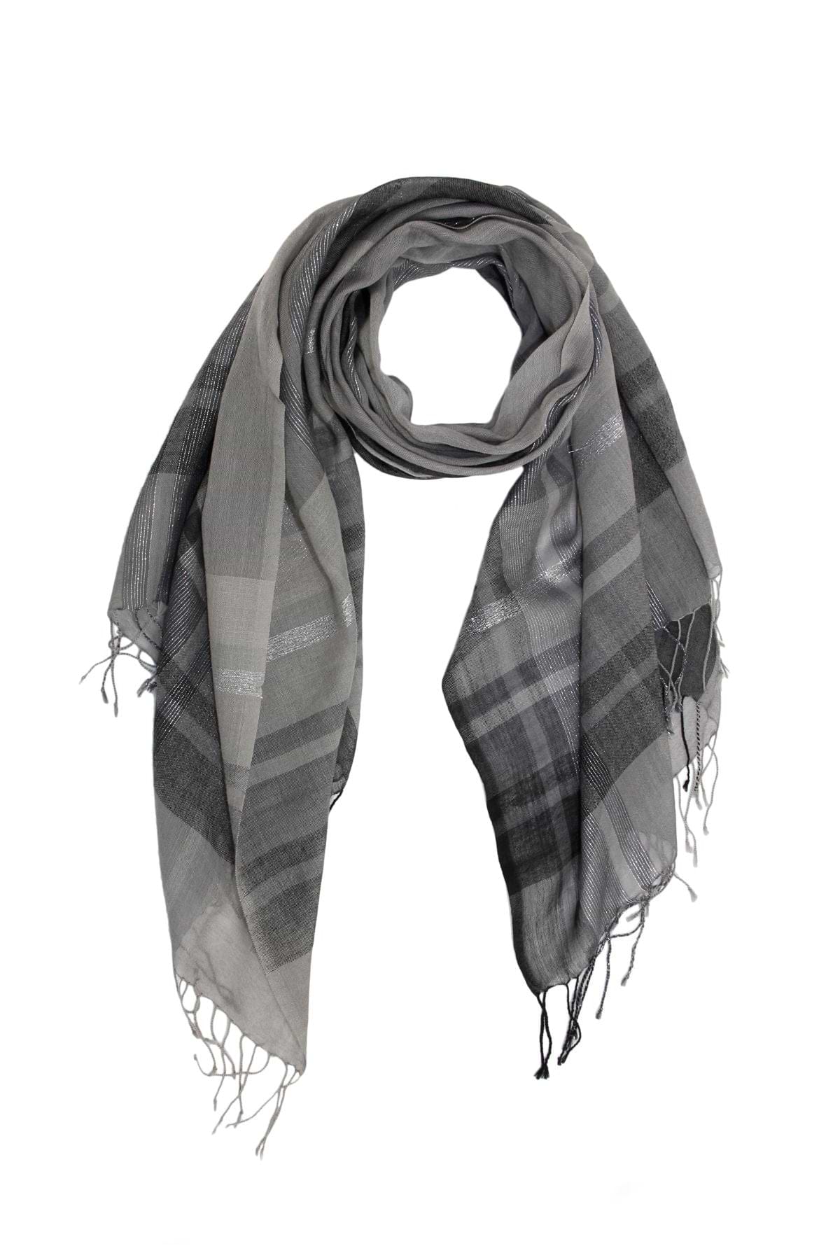 Metallic Multi Stripe Scarf - Light Gray
