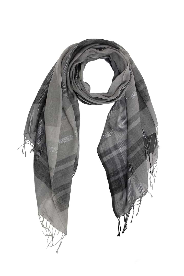 Metallic Multi Stripe Scarf - Light Gray