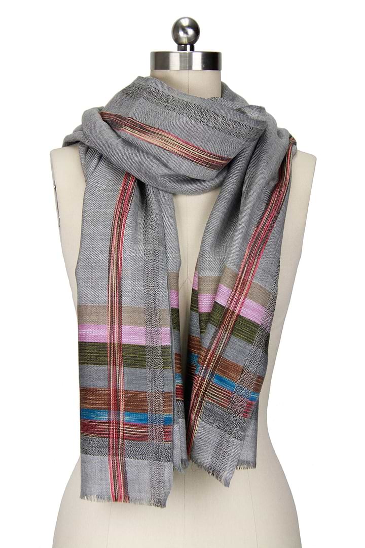 Plaid Border Scarf - Grey