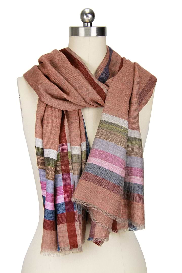 Plaid Border Scarf - Light Salmon