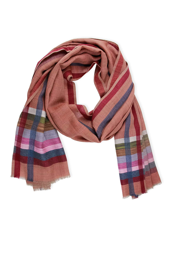 Plaid Border Scarf - Light Salmon