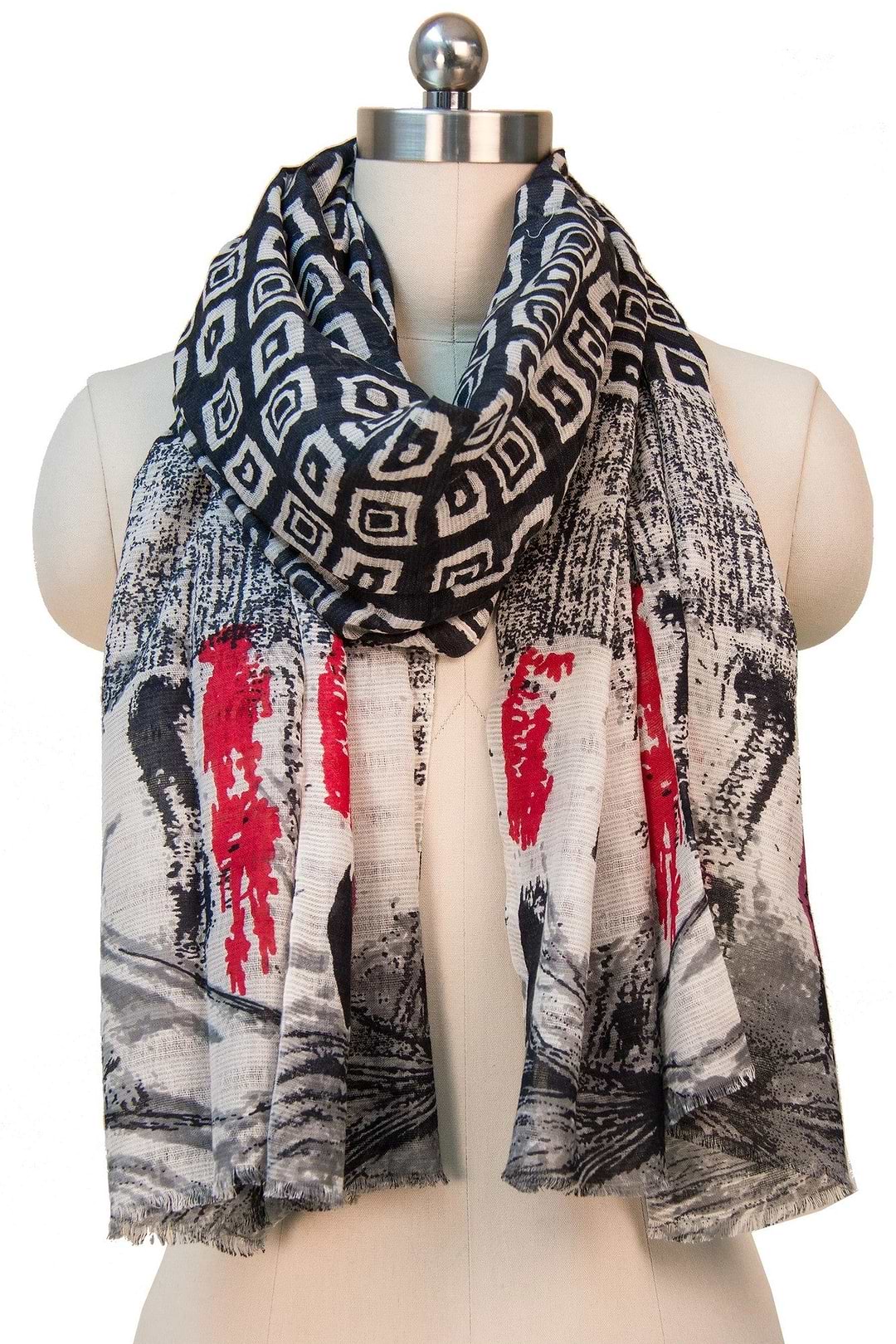 Patched Over Scarf - Gray