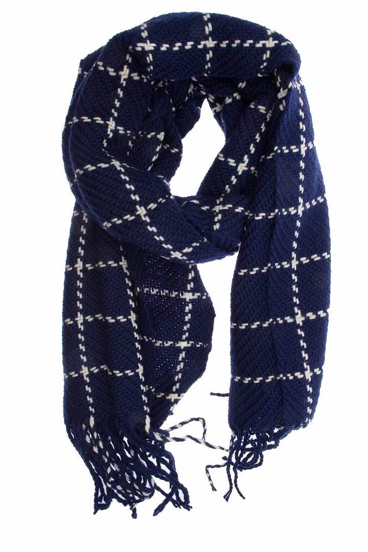 Stitched Plaid Scarf - Midnight Blue