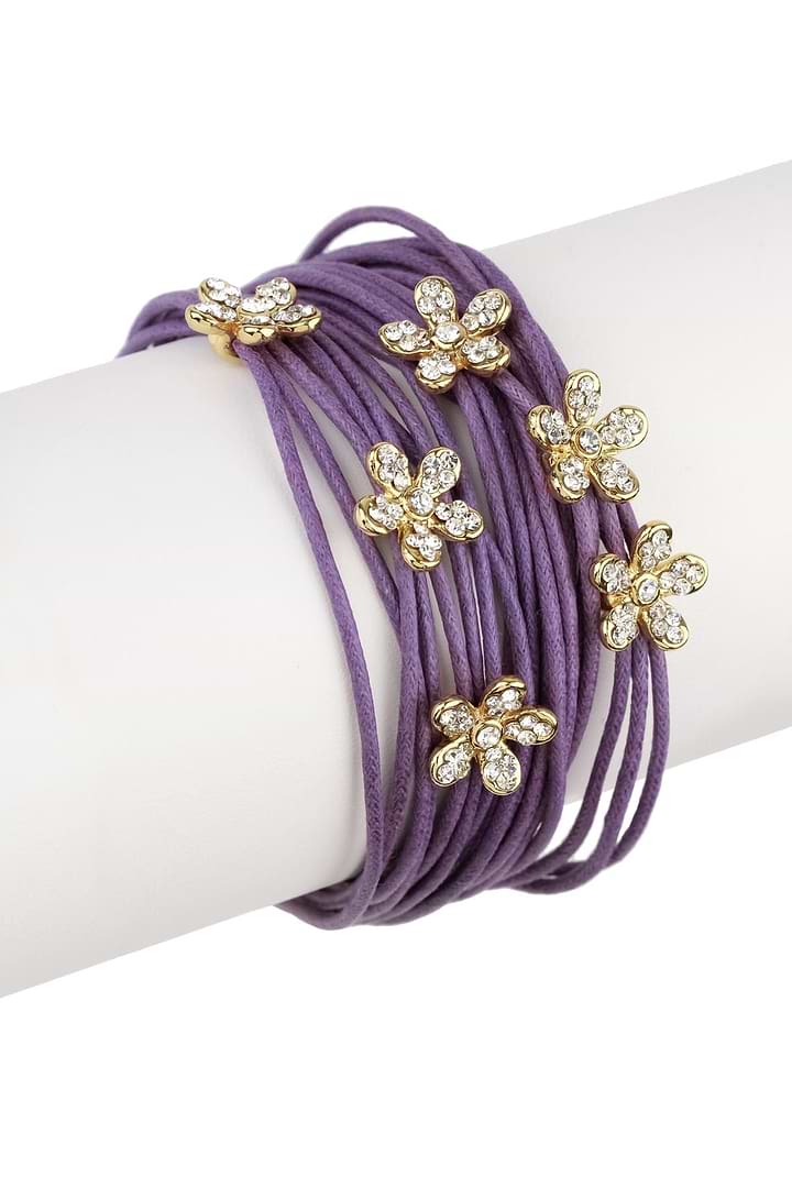 Flower Charm String Bracelet - Purple