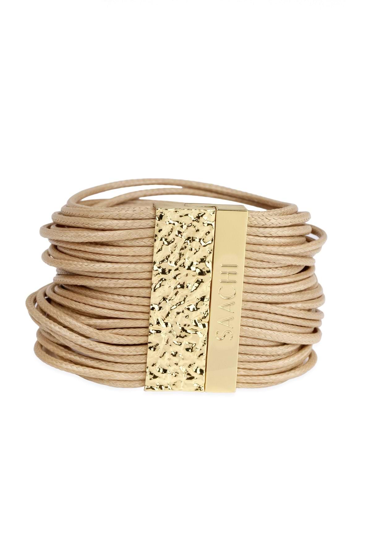 Simple Metallic Cord Leather Bracelet Black Tan