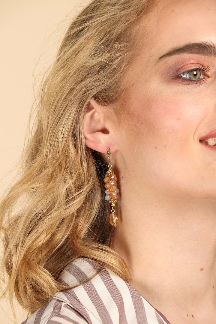 Cluster Bead Dangle Drop Earring - Champagne