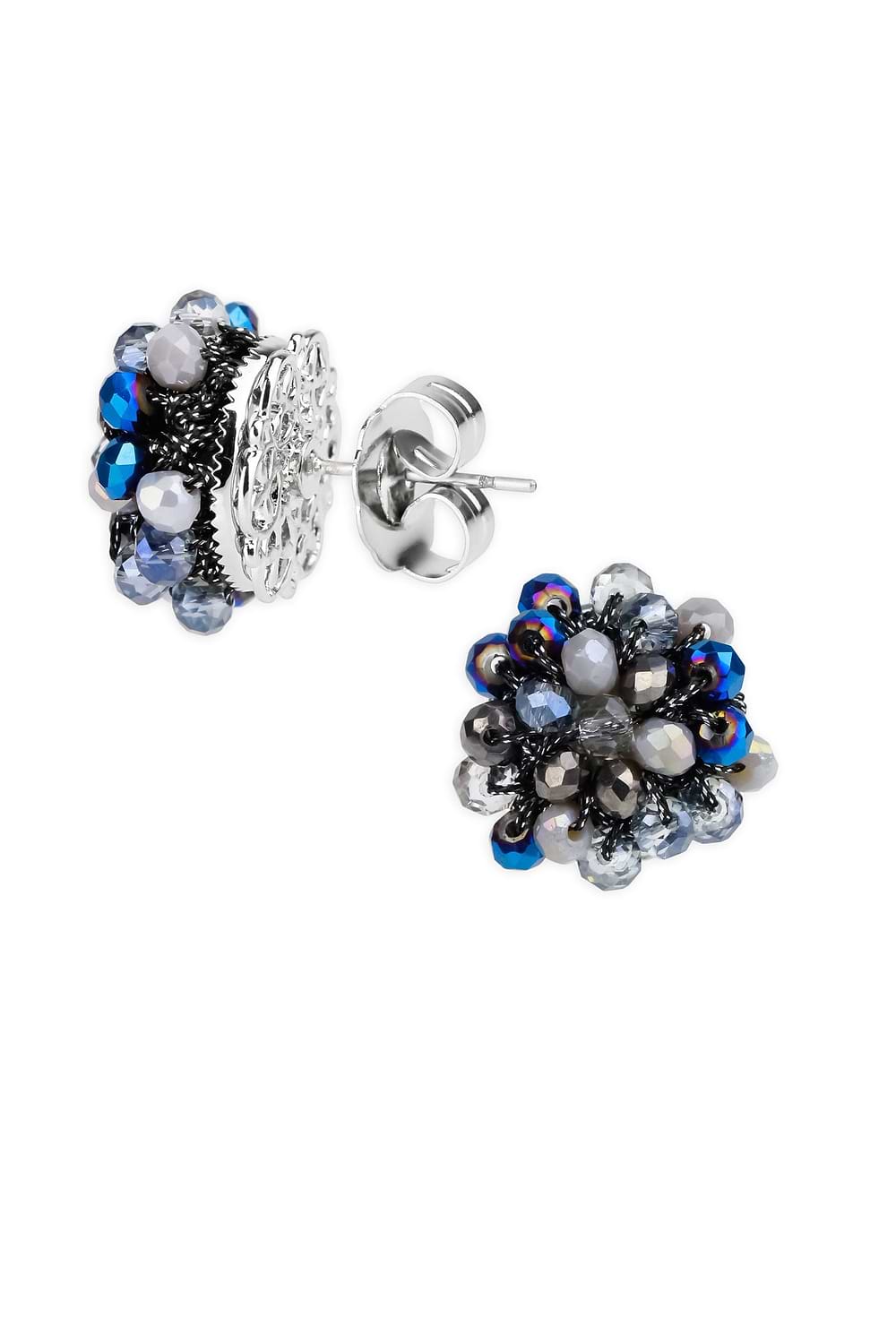 Raspberry Beaded Stud Earring - Navy