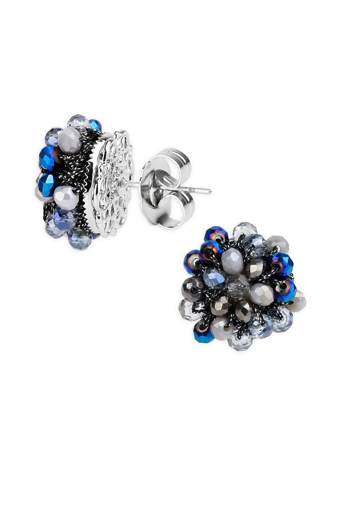 Raspberry Beaded Stud Earring - Navy