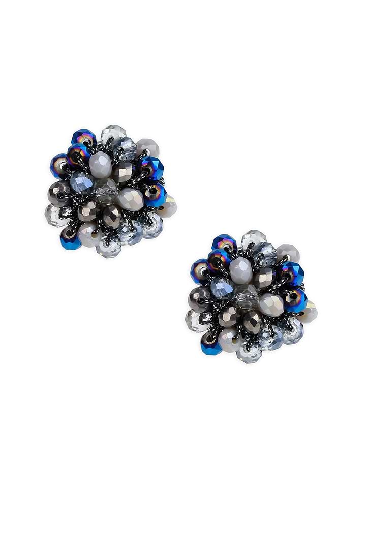 Raspberry Beaded Stud Earring - Navy