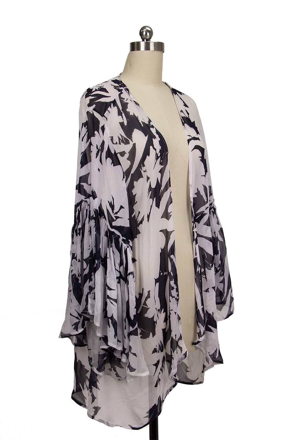 Dreamy Afternoon Flare Sleeve Floral Cocoon Kimono - White