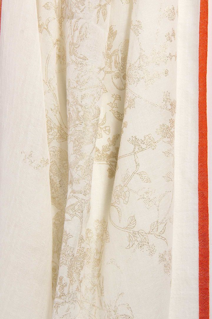 Gold Flake Floral Wool Scarf