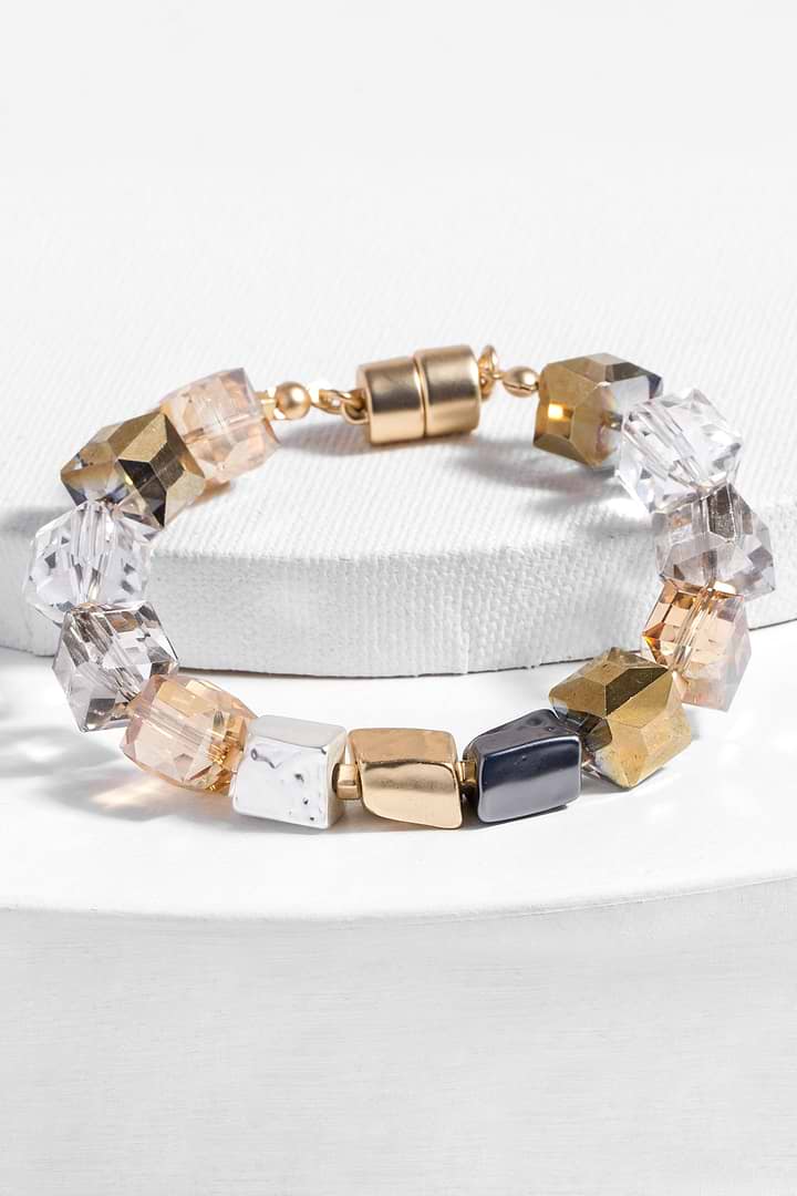 Faceted Bead & Stone Bracelet - Gold