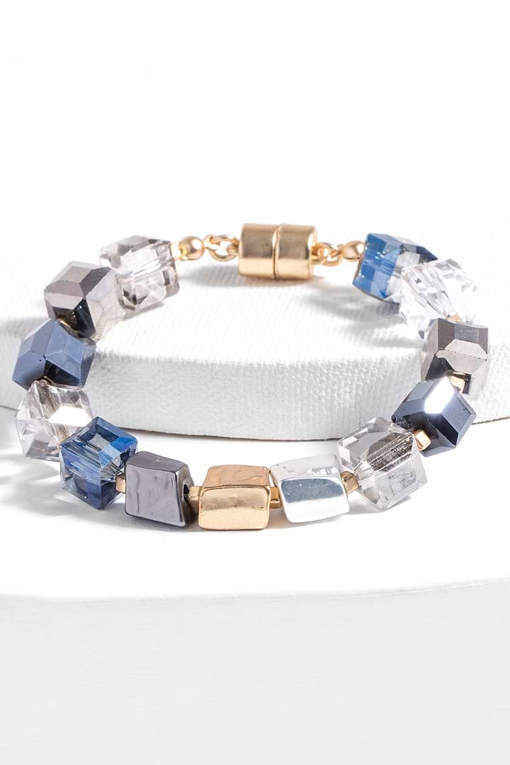 Faceted Bead & Stone Bracelet - Navy