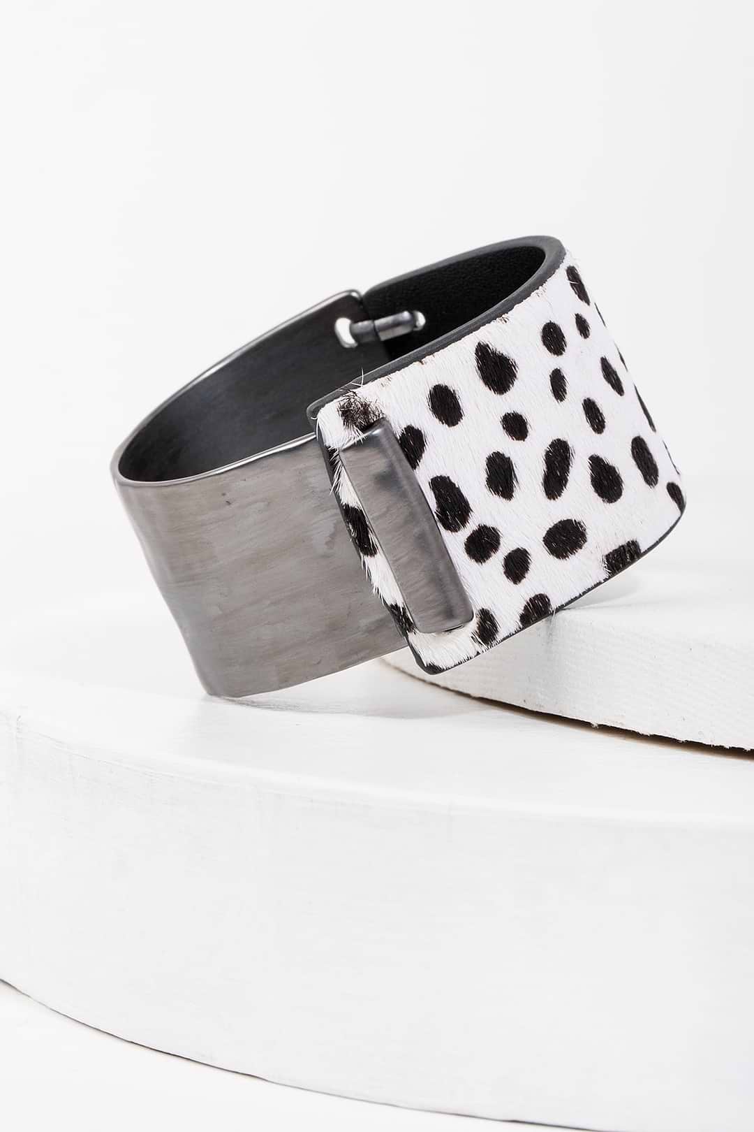 Leather Metal Duo Bracelet - Dark Gray