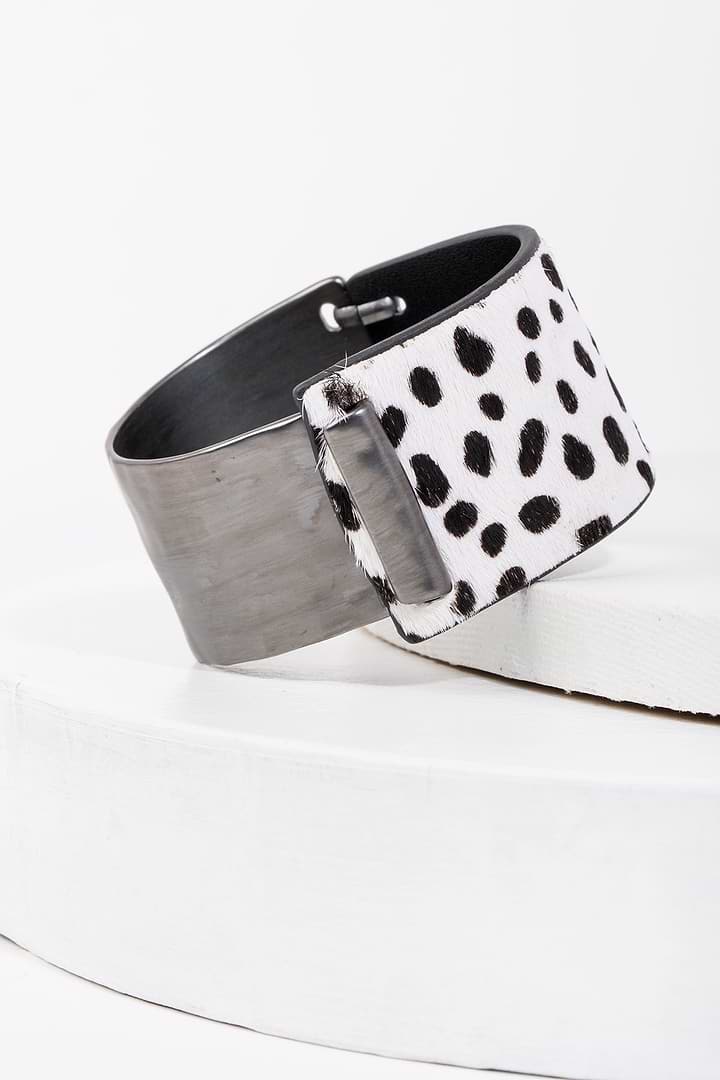 Leather Metal Duo Bracelet - Dark Gray