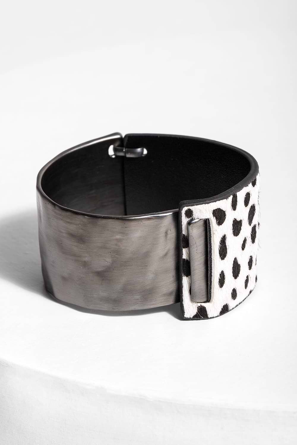 Leather Metal Duo Bracelet - Dark Gray