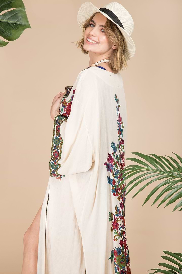 Long Floral Kimono Cover Ivory