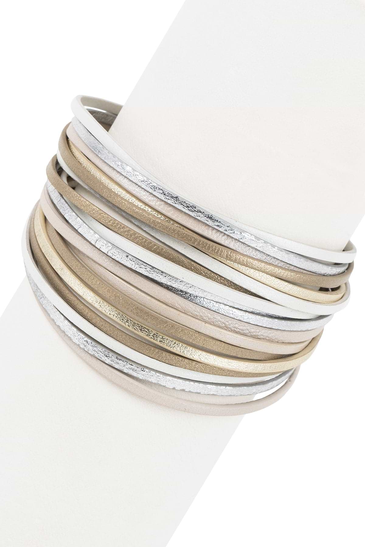 Jolie Metallic Leather Bracelet - Antique White