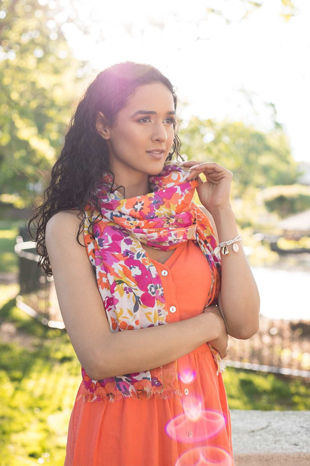 Flower Garden Scarf Set - Coral