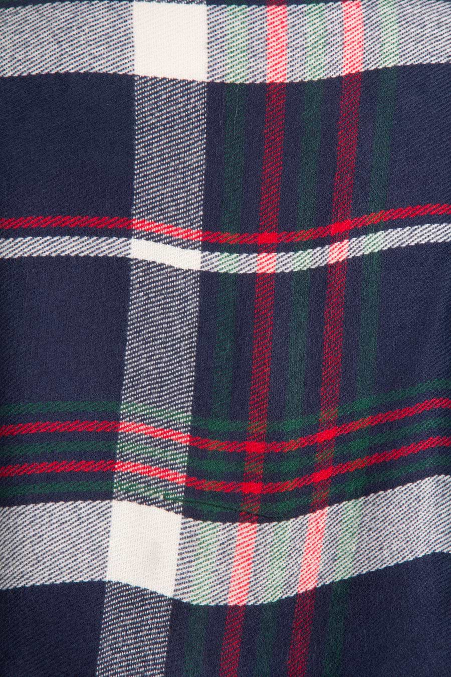Plaid Tassel Buttoned Poncho - Navy