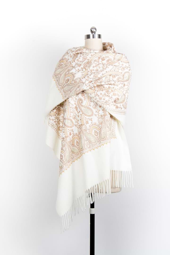 Nora Embroidered Reversible Scarf Ivory
