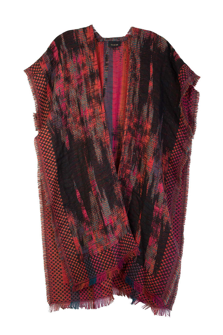 Woven Fringed Kimono - Dark Red