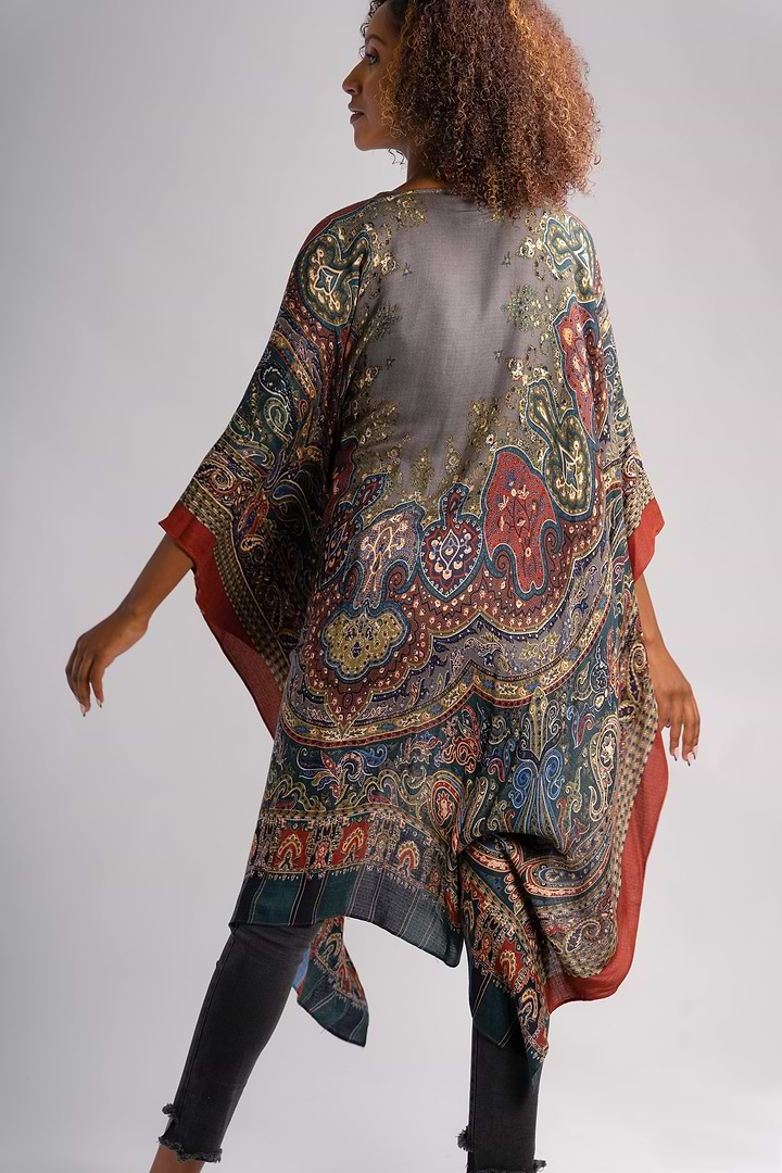 Paisley High Low Kimono Slate Gray