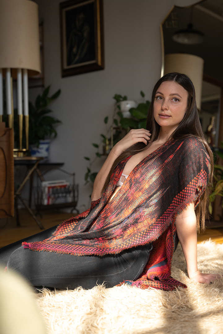 Woven Fringed Kimono - Dark Red