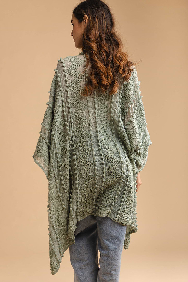Bohemian Textured Kimono - Medium Aquamarine