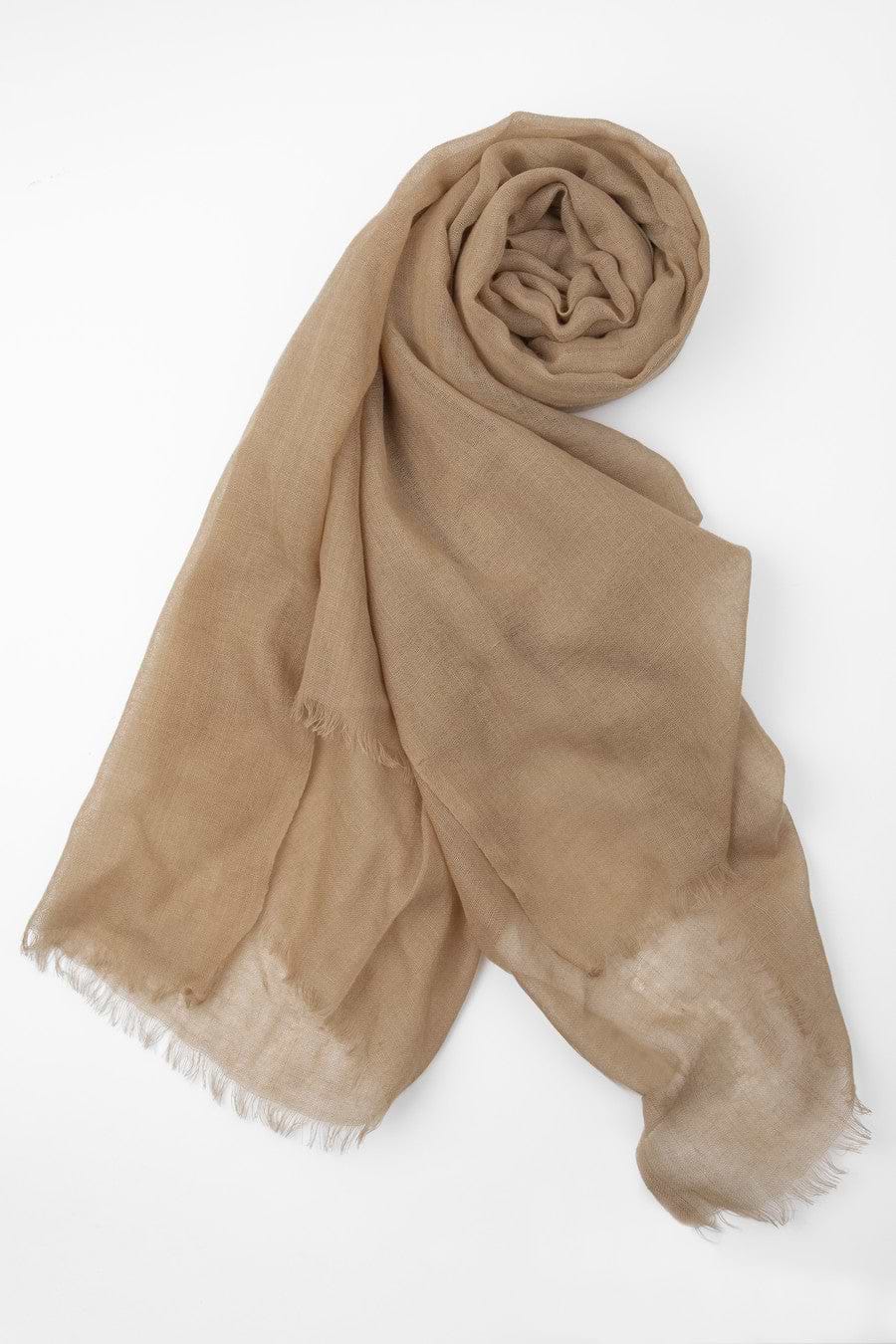 Woolen Fringe Scarf - Tan