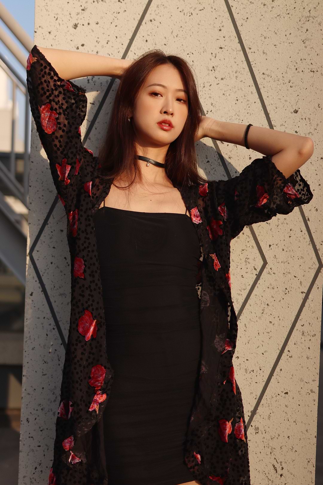 Black Velvet Rose Kimono - Black