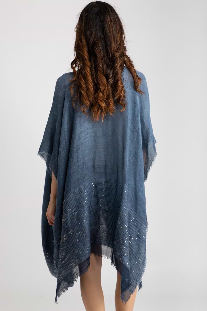 Fringed Sequin Kimono - Steel Blue