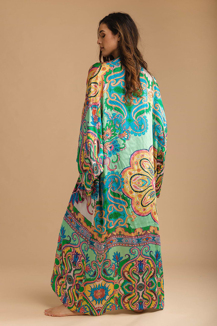 Margo Multi Paisley Print Kimono Light Green