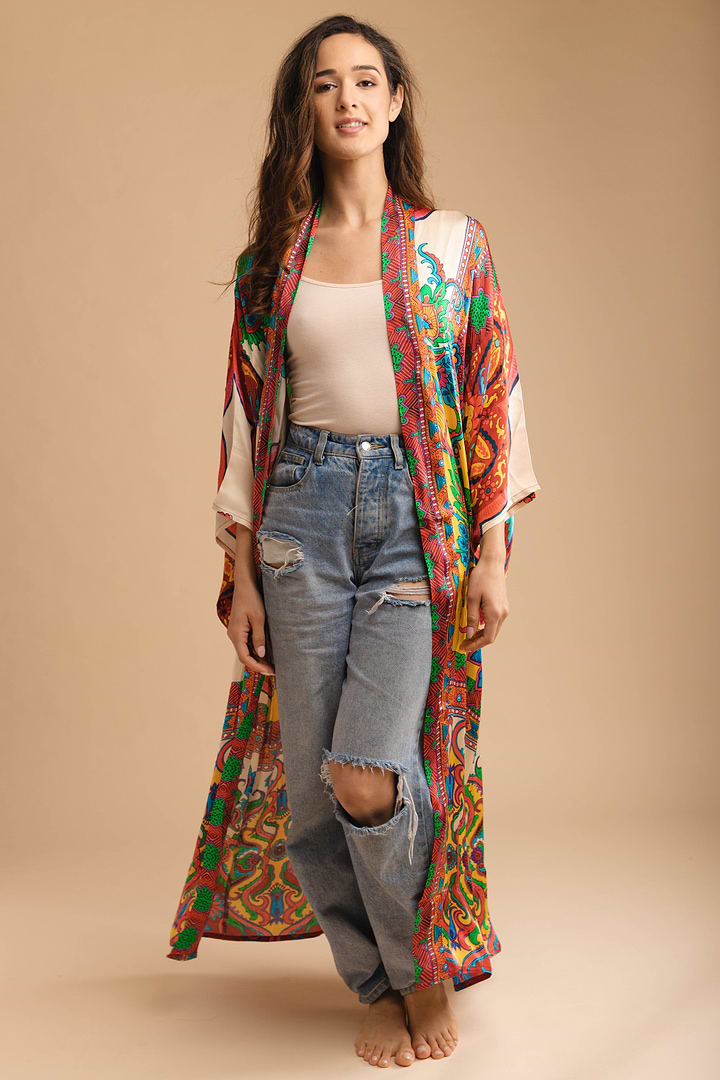 Margo Multi Paisley Print Kimono Orange