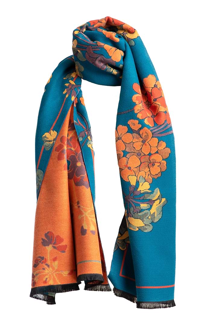 Two Tone Floral Reversible Scarf - Turquoise