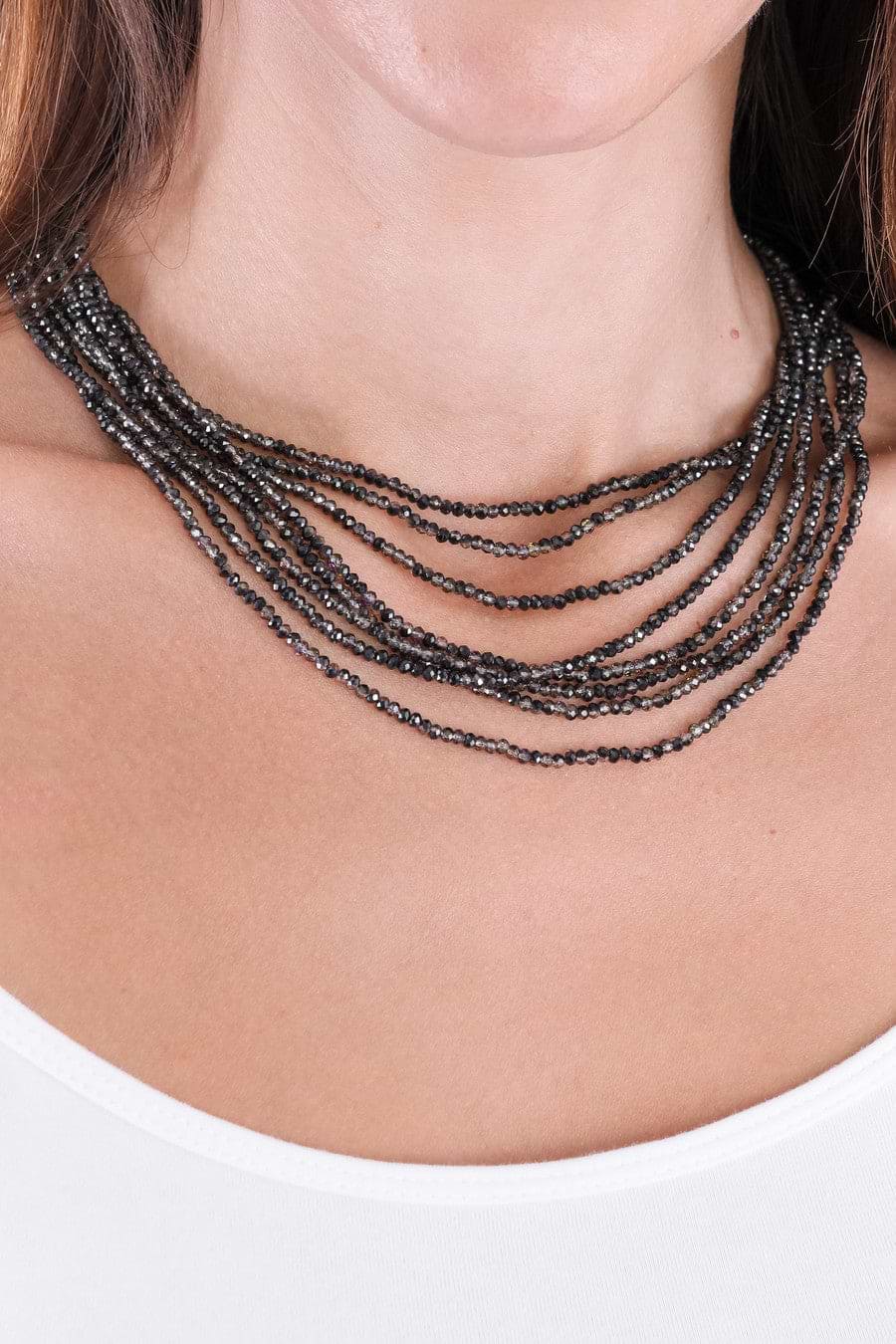 Multi Strand Beaded Crystal Necklace - Black